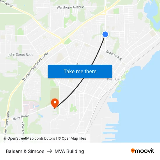 Balsam & Simcoe to MVA Building map