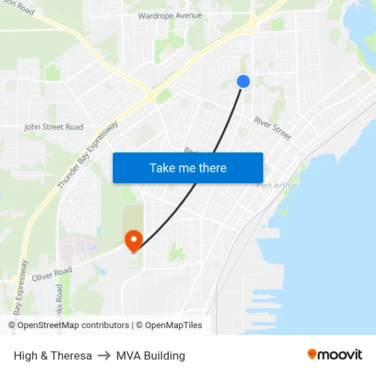 High & Theresa to MVA Building map