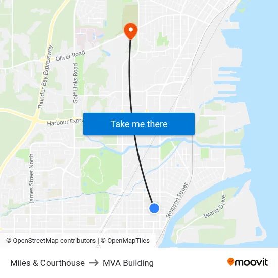 Miles & Courthouse to MVA Building map