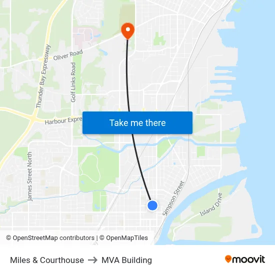 Miles & Courthouse to MVA Building map