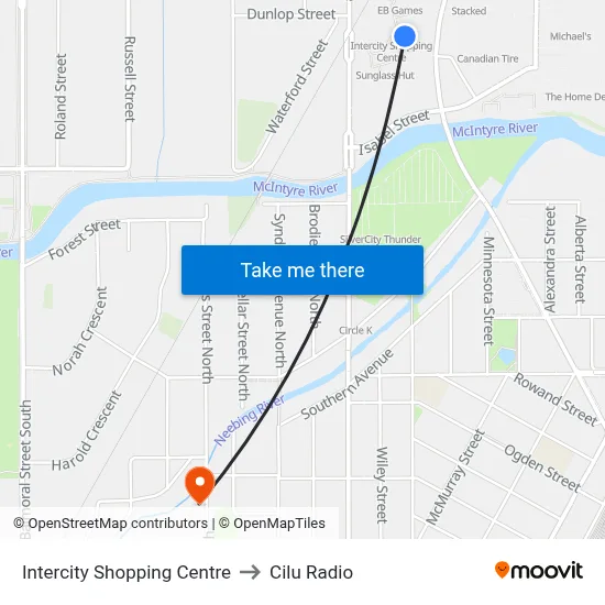 Intercity Shopping Centre to Cilu Radio map