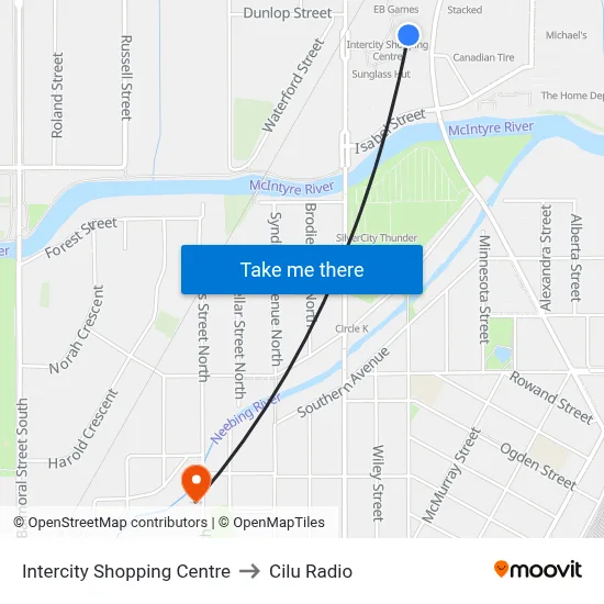 Intercity Shopping Centre to Cilu Radio map
