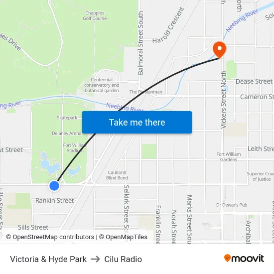 Victoria & Hyde Park to Cilu Radio map