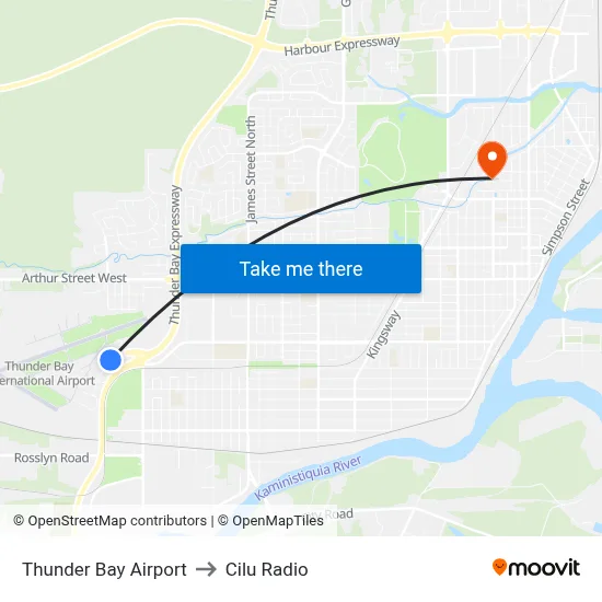 Thunder Bay Airport to Cilu Radio map