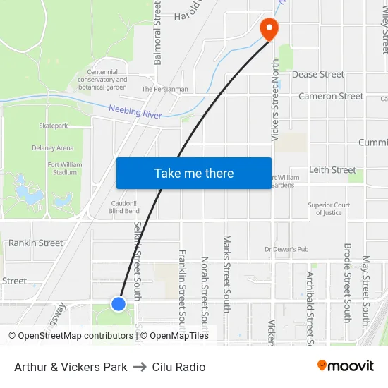 Arthur & Vickers Park to Cilu Radio map