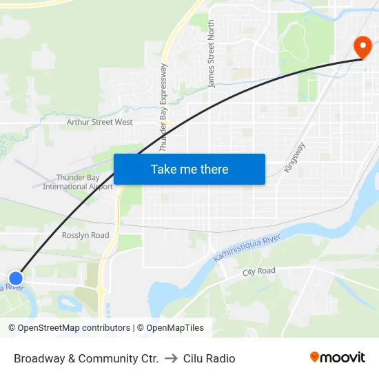 Broadway & Community Ctr. to Cilu Radio map