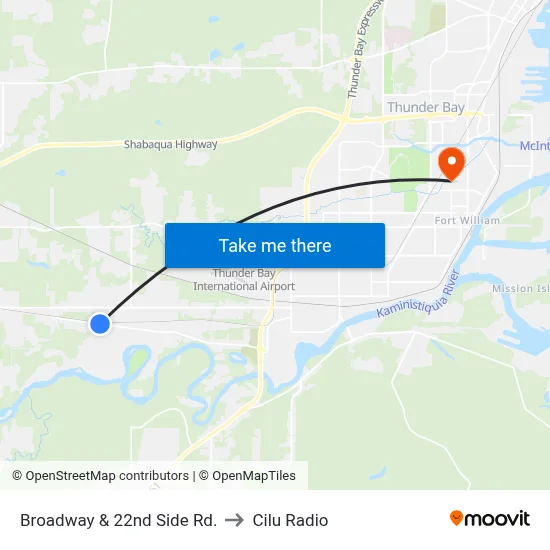 Broadway & 22nd Side Rd. to Cilu Radio map