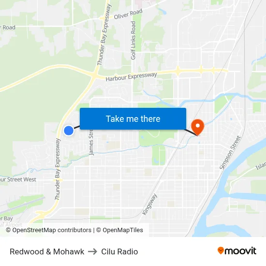 Redwood & Mohawk to Cilu Radio map