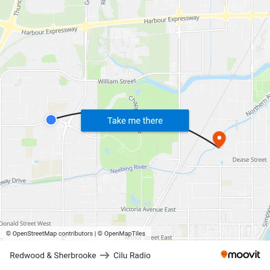 Redwood & Sherbrooke to Cilu Radio map