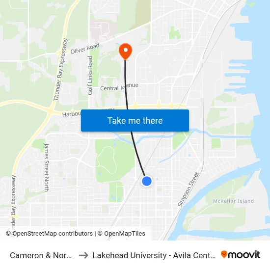 Cameron & Norah to Lakehead University - Avila Centre map