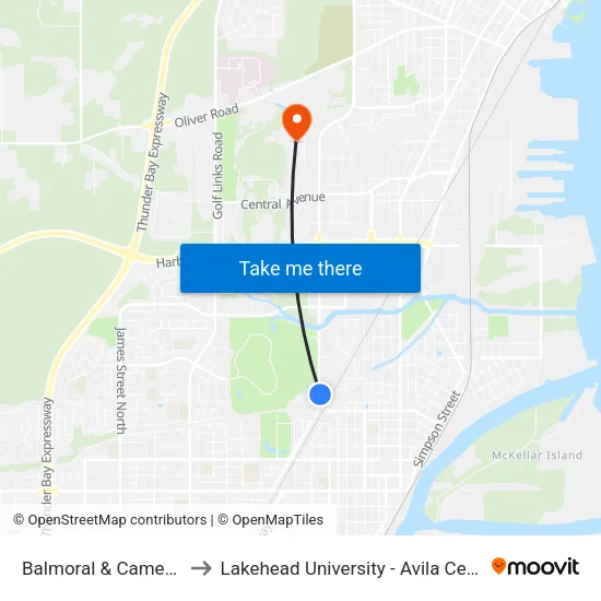 Balmoral & Cameron to Lakehead University - Avila Centre map
