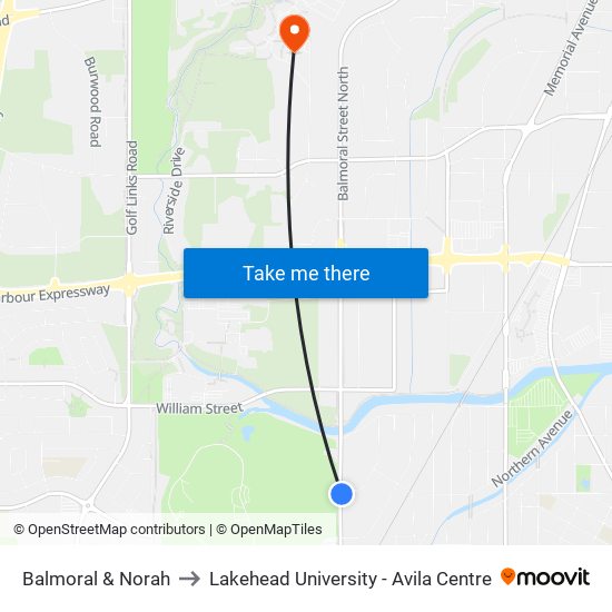 Balmoral & Norah to Lakehead University - Avila Centre map