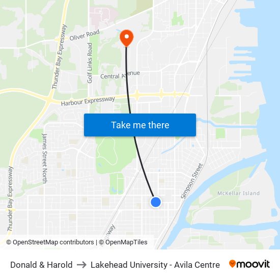Donald & Harold to Lakehead University - Avila Centre map
