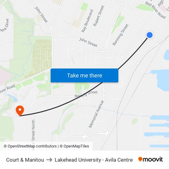 Court & Manitou to Lakehead University - Avila Centre map