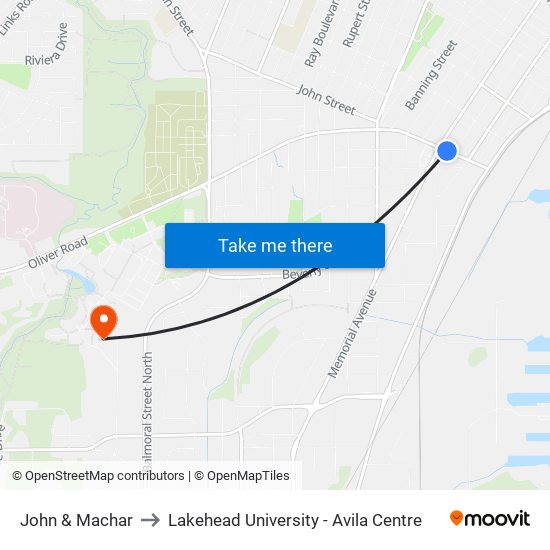 John & Machar to Lakehead University - Avila Centre map