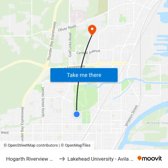 Hogarth Riverview Manor to Lakehead University - Avila Centre map