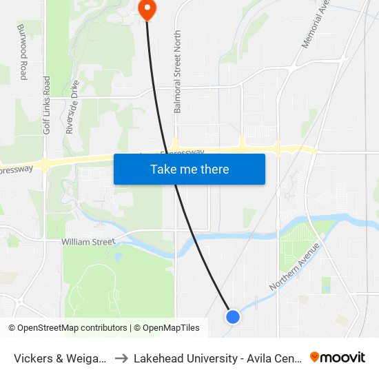 Vickers & Weigand to Lakehead University - Avila Centre map