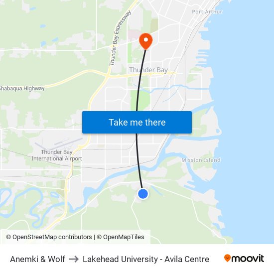 Anemki & Wolf to Lakehead University - Avila Centre map