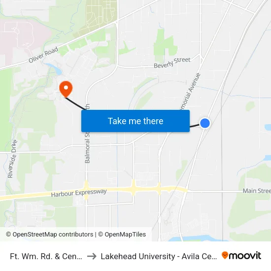 Ft. Wm. Rd. & Central to Lakehead University - Avila Centre map
