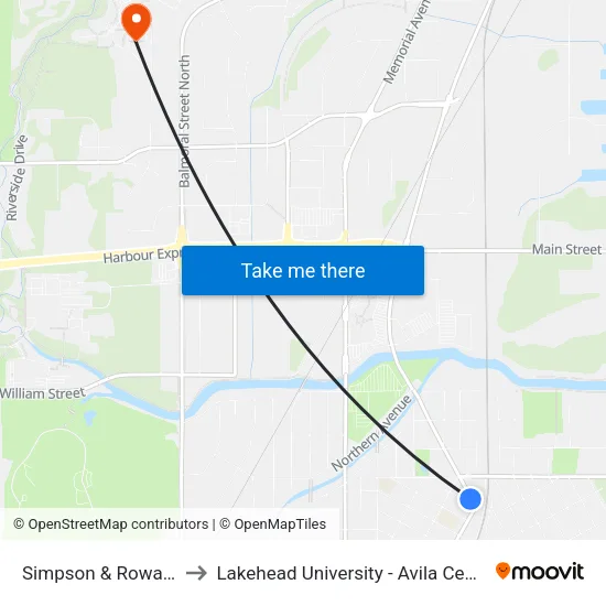 Simpson & Rowand to Lakehead University - Avila Centre map