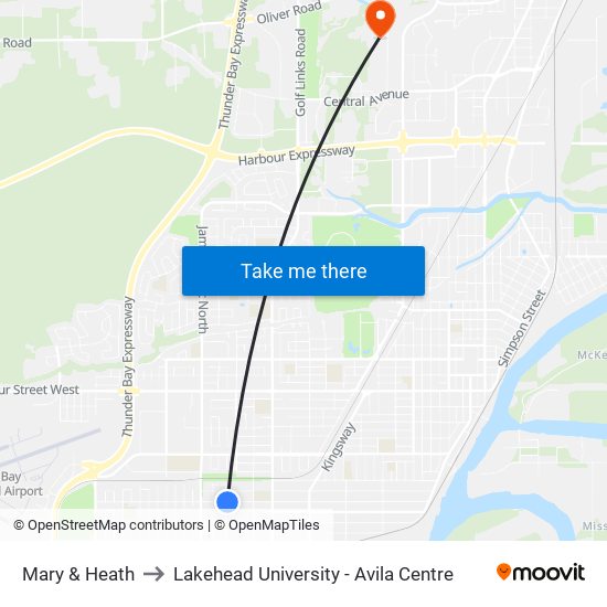 Mary & Heath to Lakehead University - Avila Centre map