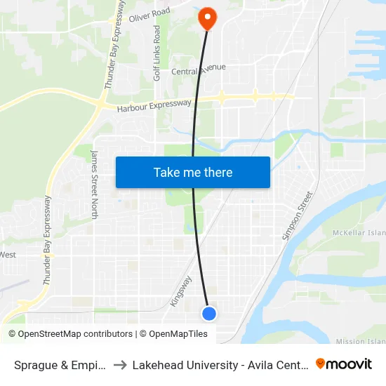 Sprague & Empire to Lakehead University - Avila Centre map