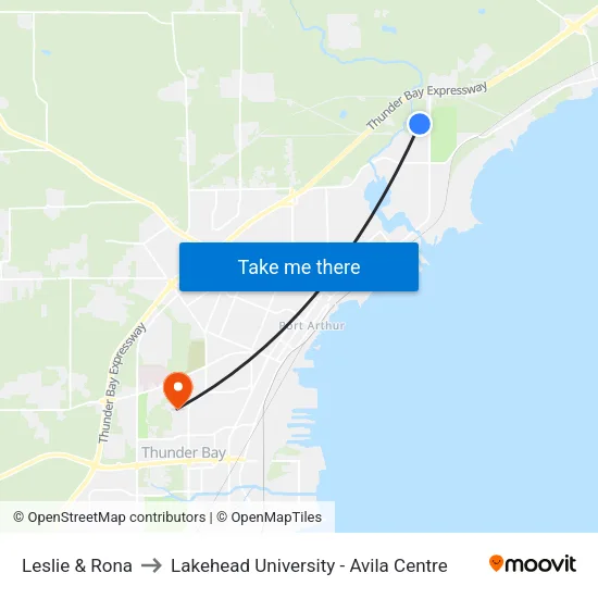 Leslie & Rona to Lakehead University - Avila Centre map