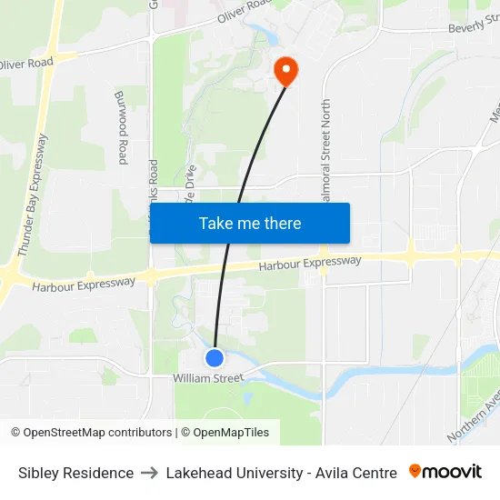 Sibley Residence to Lakehead University - Avila Centre map