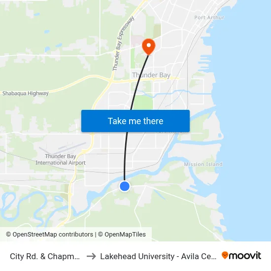 City Rd. & Chapmans to Lakehead University - Avila Centre map