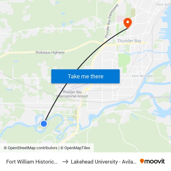 Fort William Historical Park to Lakehead University - Avila Centre map