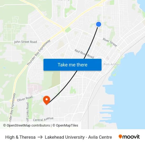 High & Theresa to Lakehead University - Avila Centre map