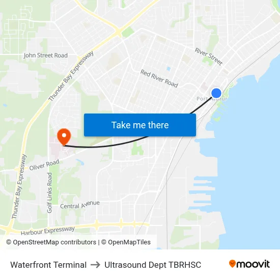 Waterfront Terminal to Ultrasound Dept TBRHSC map