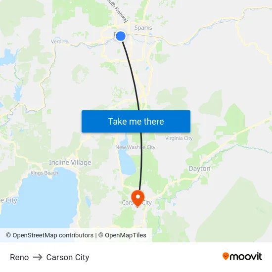 Reno to Carson City map