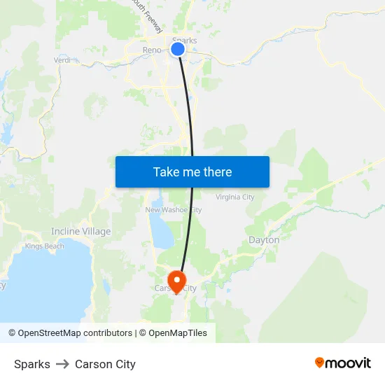 Sparks to Carson City map
