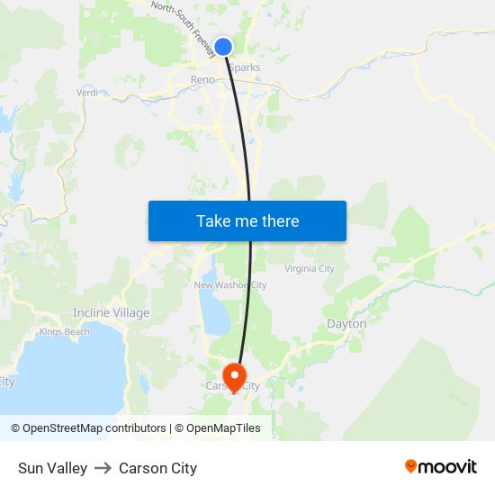 Sun Valley to Carson City map