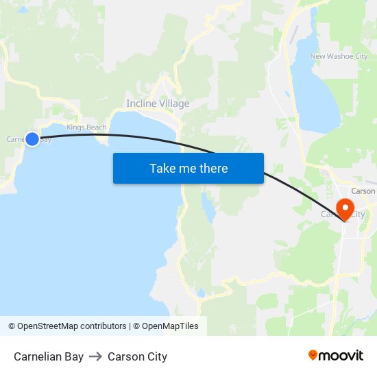 Carnelian Bay to Carson City map