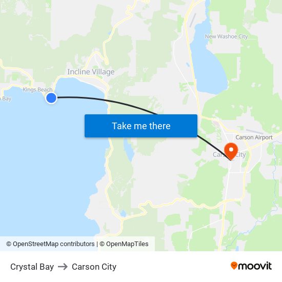 Crystal Bay to Carson City map