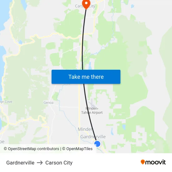 Gardnerville to Carson City map