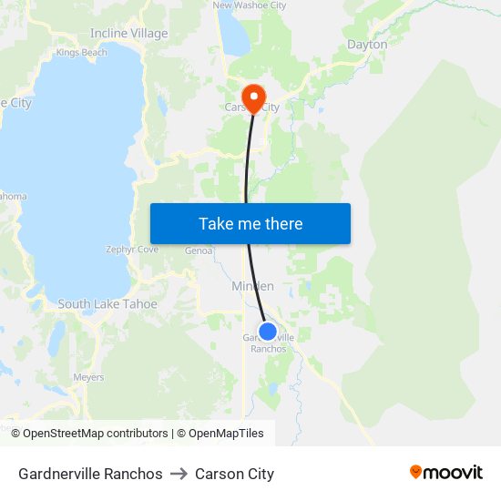 Gardnerville Ranchos to Carson City map