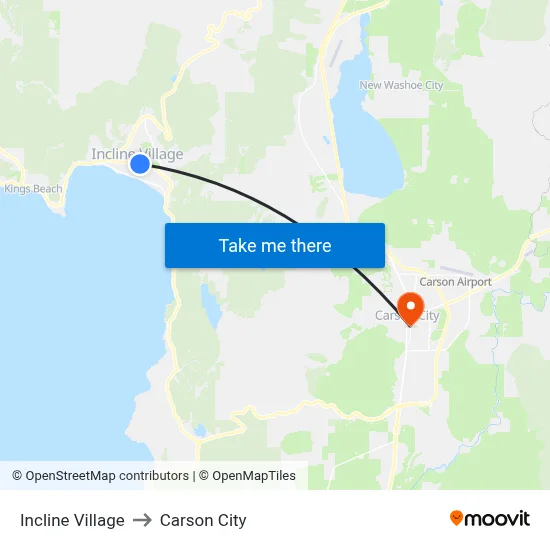 Incline Village to Carson City map