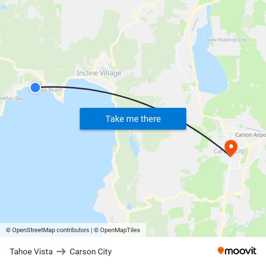 Tahoe Vista to Carson City map