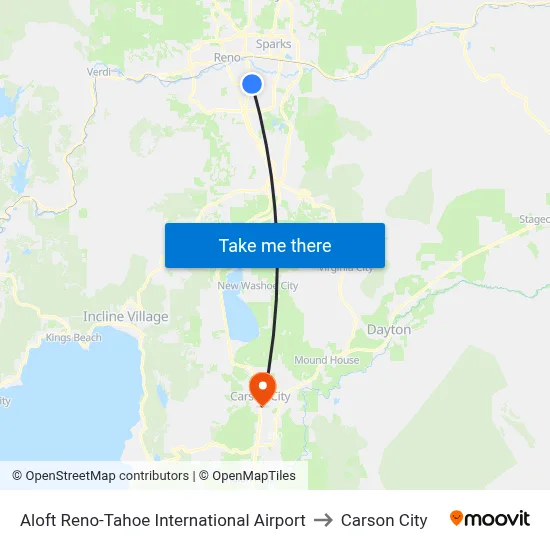 Aloft Reno-Tahoe International Airport to Carson City map