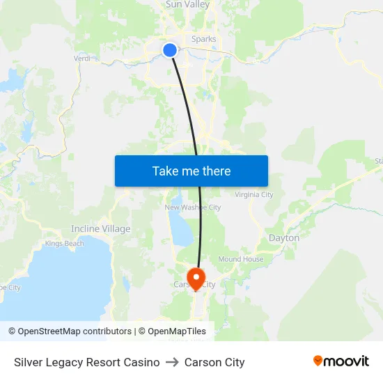 Silver Legacy Resort Casino to Carson City map