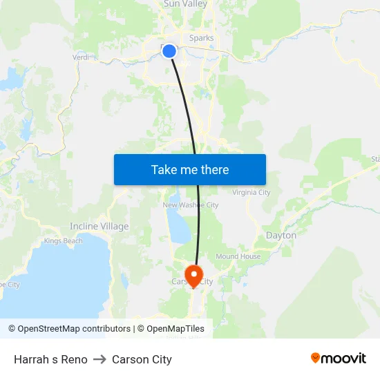 Harrah s Reno to Carson City map