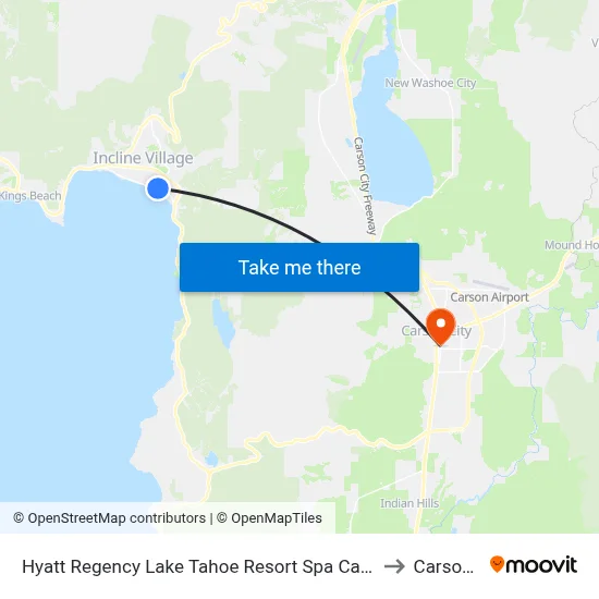 Hyatt Regency Lake Tahoe Resort Spa Casino Incline Village to Carson City map
