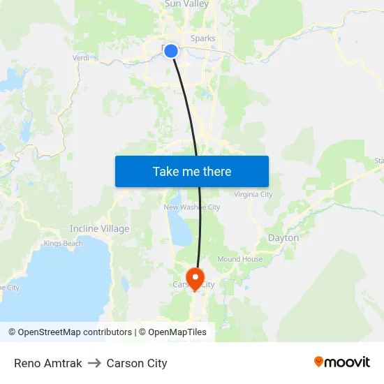 Reno Amtrak to Carson City map