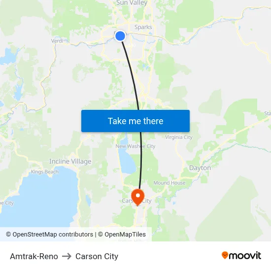 Amtrak-Reno to Carson City map