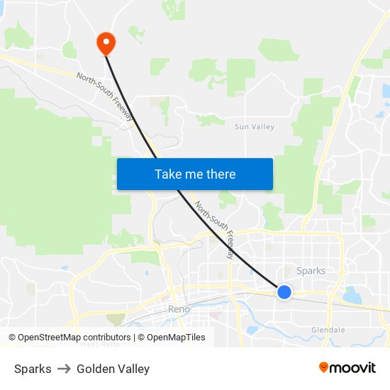 Sparks to Golden Valley map
