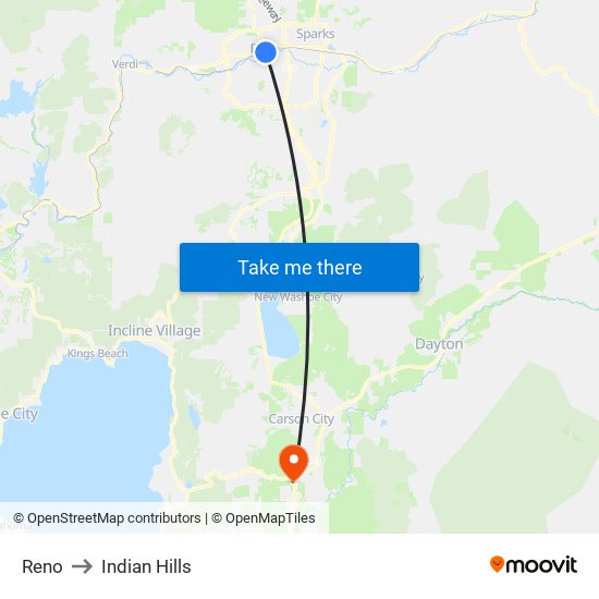 Reno to Indian Hills map