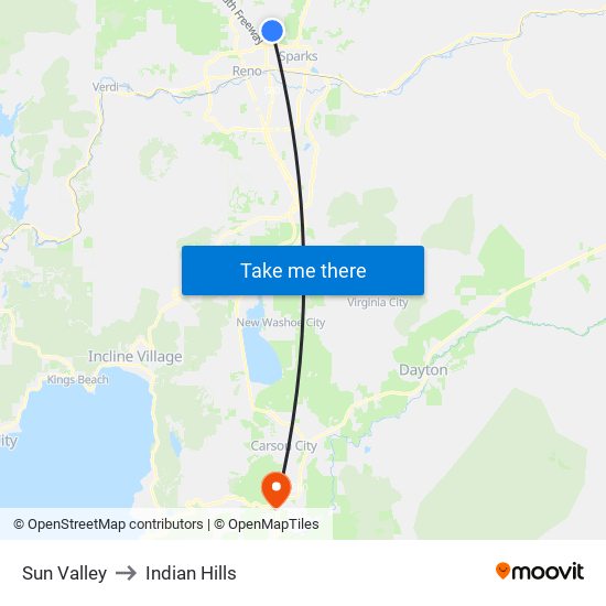 Sun Valley to Indian Hills map